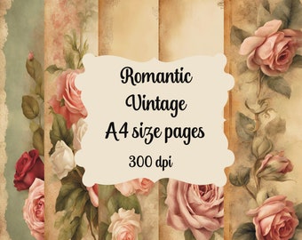 Vintage Floral Blank Journal Pages, Romantic Sheets, Scrapbook Pages, Bullet Journal Pages, Vintage Nostalgia, Scrapbook Kit, Vintage Set