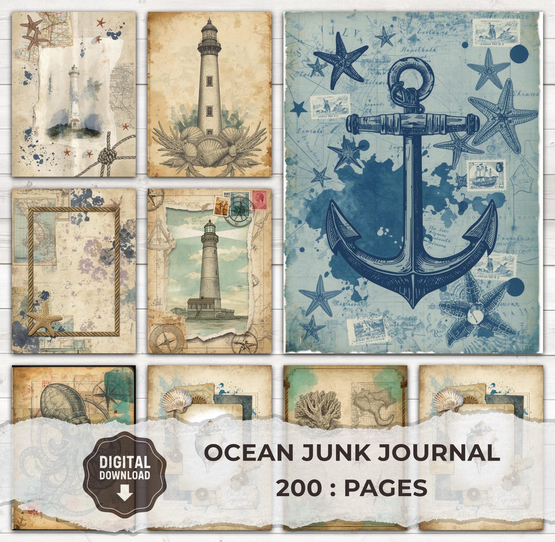 Ocean Junk Journal Kit, Coastal Ephemera, Nautical Scrapbook Papers ...