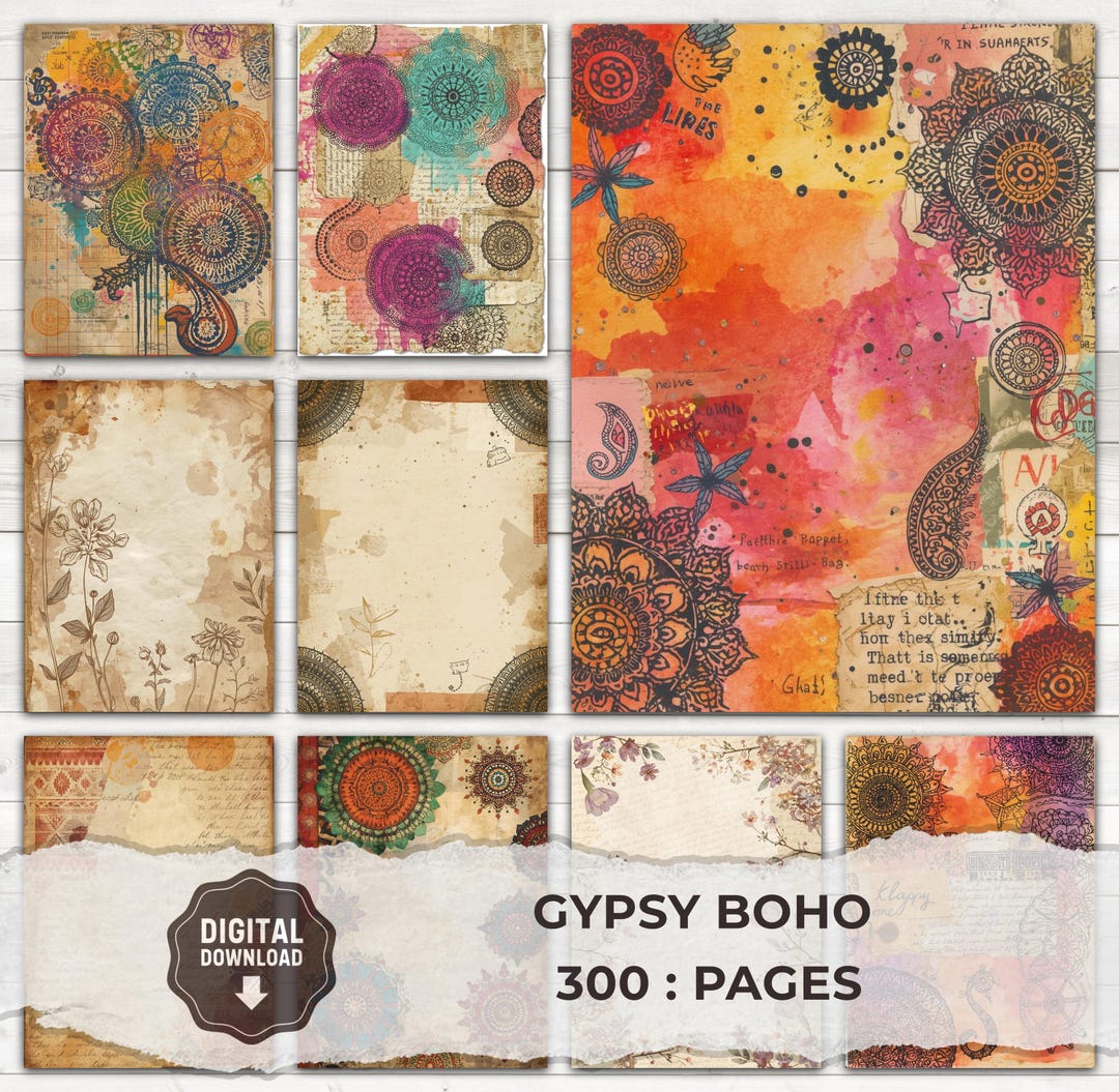Gypsy Boho Junk Journal Kit, Vintage Bohemian Ephemera Papers ...