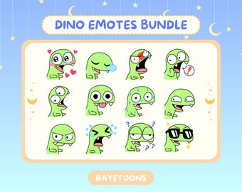 DINO EMOTES (12) | Twitch | Discord | YouTube | Streaming | Cute Kawaii Dinos Emoji Emote Pack