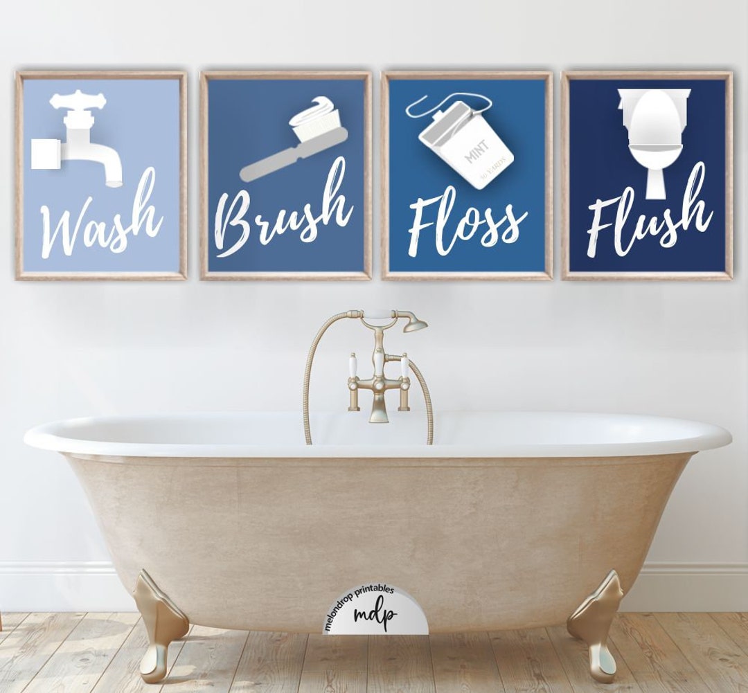 Bathroom Printable Signs Wash Brush Floss Flush Kids Bathroom Signs ...