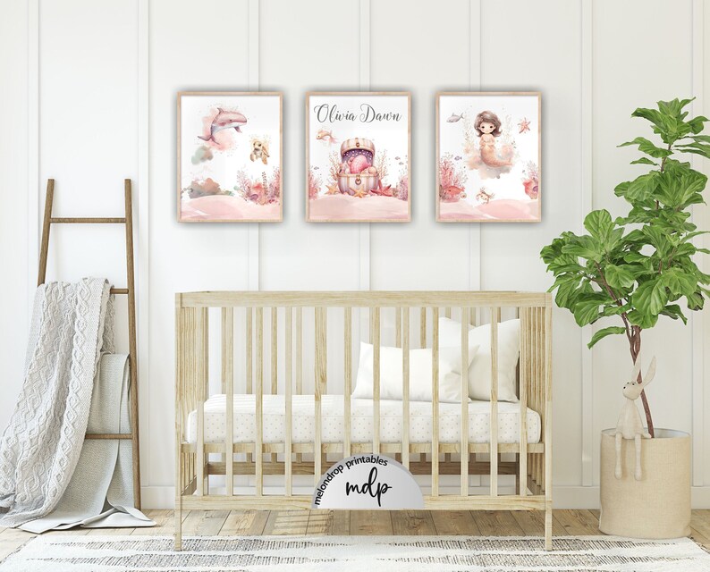 Mermaid Nursery Wall Art Baby Girl Nursery Prints, Under the Sea ...