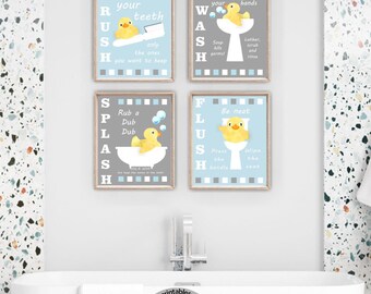 Rubber Ducky Prints Bathroom Wall Art Printable Signs Rubber Duck Bath Art Brush Wash Bathroom Rules Soap Bubbles Bath Bubbles Sign - KB14