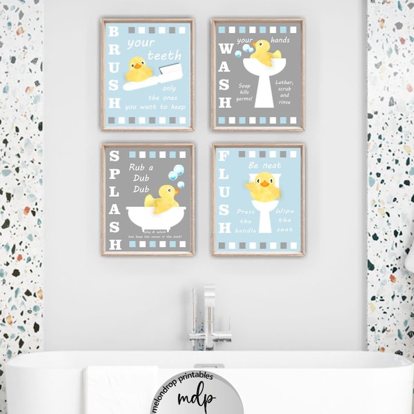 Rubber Ducky Prints Bathroom Wall Art Printable Signs Rubber Duck Bath Art Brush Wash Bathroom Rules Soap Bubbles Bath Bubbles Sign - KB14