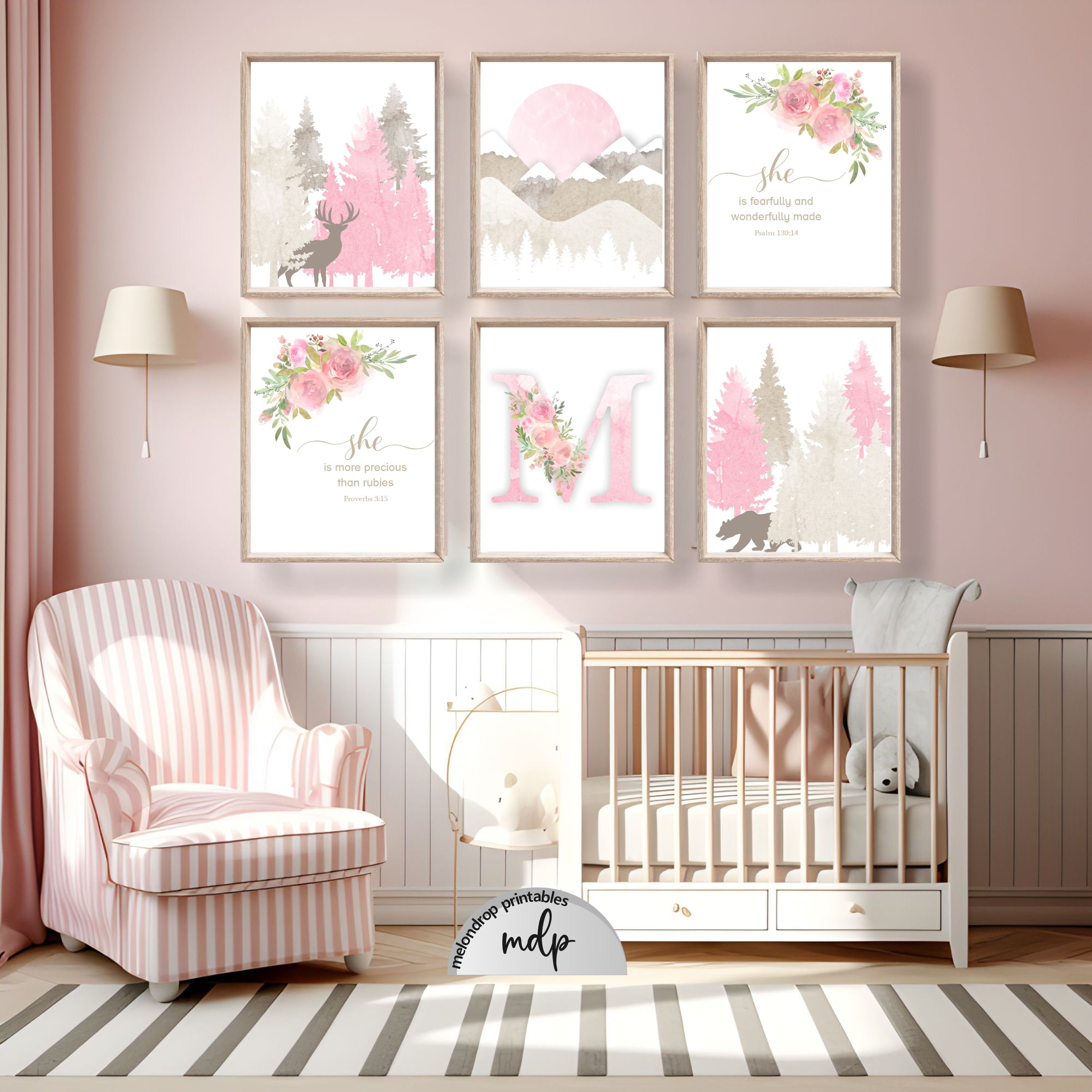 Baby Girl Woodland Nursery Decor Pink Nursery Art Printable ...