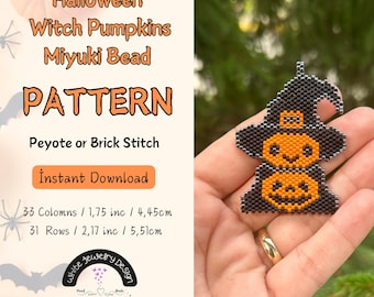 Patrón de cuentas Miyuki de calabazas de Halloween, punto peyote o ladrillo (descarga digital)
