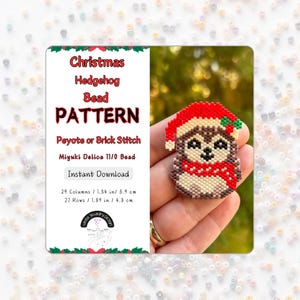 May include: Christmas hedgehog bead pattern for peyote or brick stitch using Miyuki Delica 11/0 beads. The pattern is for a 1.54 inch by 1.89 inch bead design. Instant download.