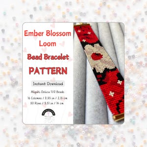 Ember Blossom Loom Bead Bracelet Pattern - Miyuki Delica 11/0 Beads, Floral Beaded Bracelet Design, Digital Download PDF, Bead Patterns