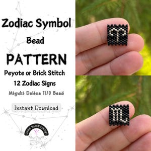 Wzór koralików z symbolem zodiaku, ścieg pejotlowy lub ceglany, 12 znaków zodiaku, koralik Miyuki Delica 11/0, natychmiastowe pobranie, samouczek dotyczący koralikowania DIY