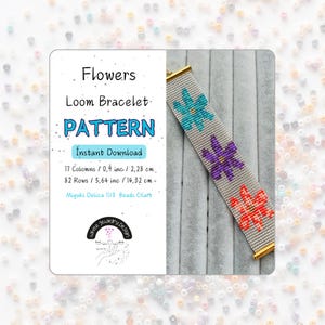 Beaded Bracelet Pattern, Flowers Loom Bead Bracelet Pattern, Miyuki Bead Patterns, Design Bead Bracelet Patterns, Beading Tutorial, DIY