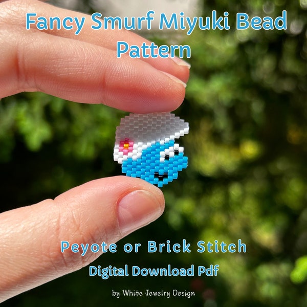 Miyuki Bead Pattern, Fancy Smurf Peyote or Brick Stitch Bead Pattern, DIY, Do İt Yourself Bead Project, Miyuki Delica Bead Smurf Making