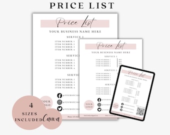 Editable Pricelist, QR Code Sign, Price Sheet Salon, Modern Price List, Instagram Price List, Salon Price List, Beauty Price List, CANVA