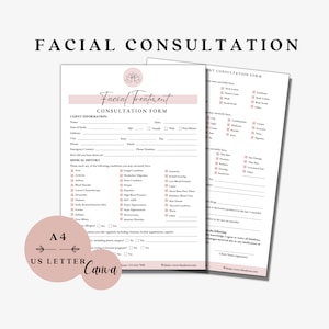 Facial Consultation Form, Facial Intake Form, Skincare Forms, Spa Forms, Esthetician Forms, Esthetician Intake Form, Esthetics Business