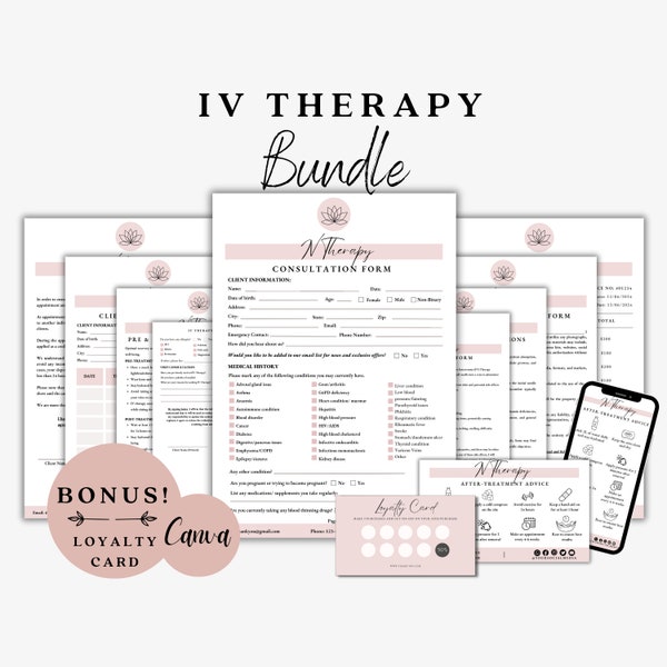 IV Therapy Template, IV Therapy Consent, Intravenous Therapy, Med Spa Forms, Vitamins Injections, IV Infusion Consent, Esthetics Forms