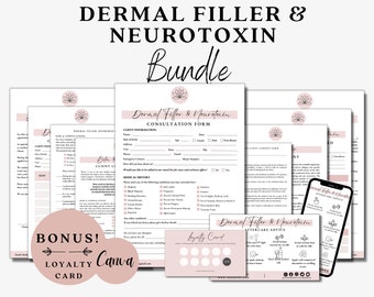 Relleno dérmico, Botox, Toxina botulínica, Formularios de consulta, Formulario de consentimiento, Consejos de cuidados posteriores, Formularios de esteticista, Formularios de admisión de esteticista, Exención de responsabilidad