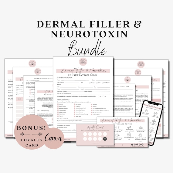 Dermal Filler, Botox, Botulin Toxin, Consultation Forms, Consent Form, Aftercare Advice, Esthetician Forms, Esthetician Intake Forms, Waiver