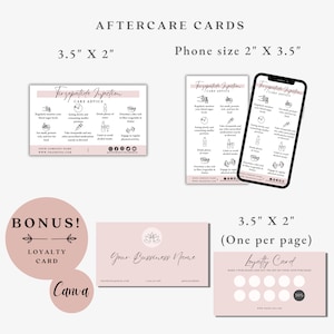 Puede incluir: Un conjunto de tarjetas de atenci&oacute;n posterior imprimibles para una inyecci&oacute;n de firzepalide. Las tarjetas miden 3,5 pulgadas por 2 pulgadas y presentan un fondo rosa con texto negro e iconos. Las tarjetas incluyen consejos de atenci&oacute;n como controlar regularmente el az&uacute;car en sangre, comer lentamente y consumir porciones m&aacute;s peque&ntilde;as, y participar en actividad f&iacute;sica regular. El conjunto tambi&eacute;n incluye una plantilla de tarjeta de fidelizaci&oacute;n con un fondo rosa y texto negro. La tarjeta de fidelizaci&oacute;n mide 3,5 pulgadas por 2 pulgadas y presenta un dise&ntilde;o con 10 c&iacute;rculos para que los clientes puedan recopilar sellos. La tarjeta dice "Haz 10 compras y obt&eacute;n un 50% de descuento en tu 11&ordf; compra."