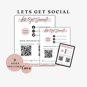 Business Social Sign, Social Icon Sign, Facebook Sign, Instagram Sign, Follow Us Sign, QR Code Sign, Salon Sign, Social Media Sign, CANVA