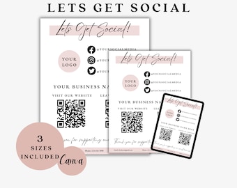 Business Social Sign, Social Icon Sign, Facebook Sign, Instagram Sign, Follow Us Sign, QR Code Sign, Salon Sign, Social Media Sign, CANVA