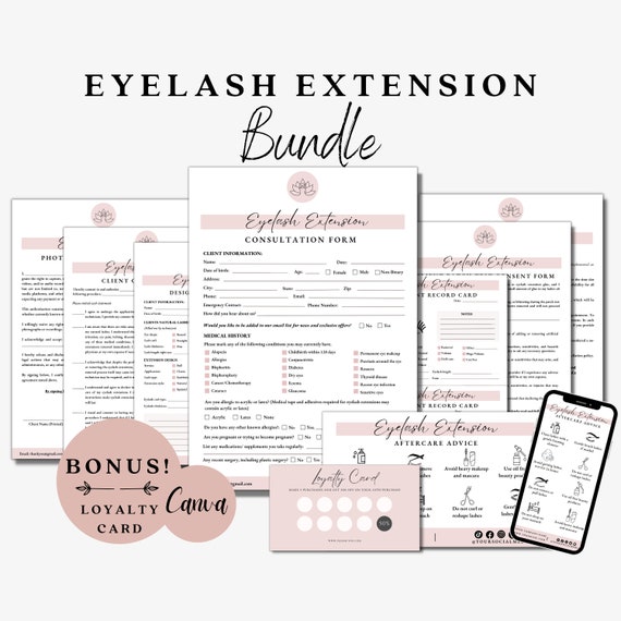 Eyelash Extension Form, Lash Consultation, Lash Consent Form, Eyelash Tech, Eyelash Business, Esthetician Bundle, Esthetics Forms, Lash Tech