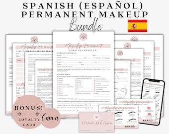 Spanish Permanent Makeup Forms, PMU Consent Form, Makeup Consultation, PMU Aftercare Cards, Lip Blushing Form, Microblading, Esthetics Forms