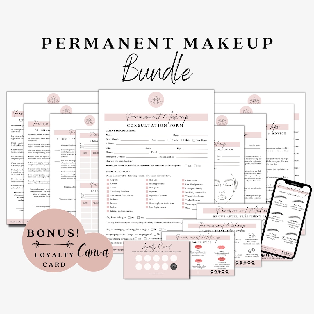 Permanent Makeup Forms, PMU Consent Form, Makeup Consultation, PMU 