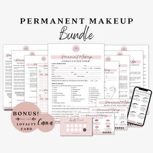 Moduli per trucco permanente, modulo di consenso PMU, consulenza trucco, scheda di post-trattamento PMU, modulo per arrossire le labbra, microblading, pacchetto moduli per estetista