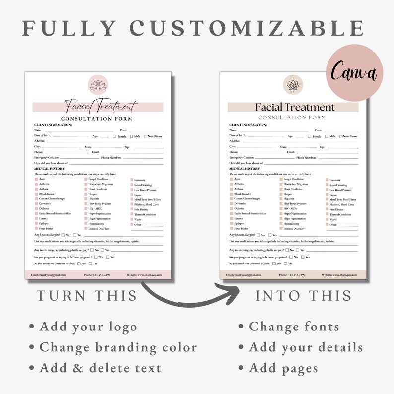 Facial Consultation Form, Facial Intake Form, Skincare Forms, Spa Forms, Esthetician Forms, Esthetician Intake Form, Esthetics Business image 2