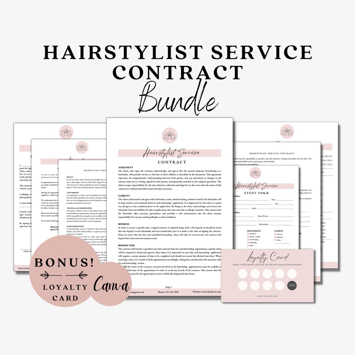 Hairstylist Contract Service Contract Hairdressing Form Etsy Canada