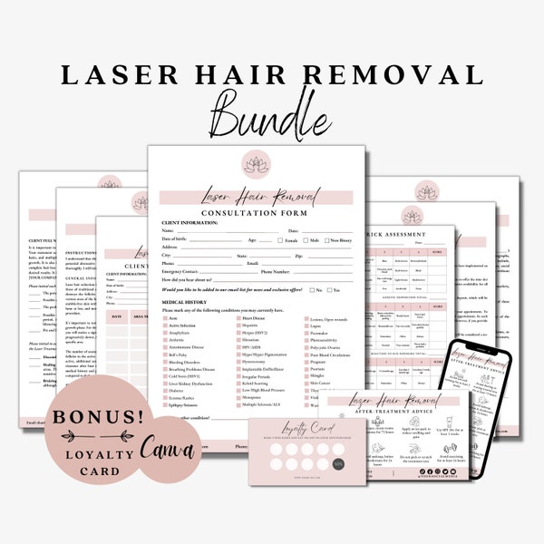 Laser Consultation, Laser Hair Reduction, Fitzpatrick Scale, Laser Hair Removal, Spa Form, Laser Intake Form, Laser Consent, Laser Aftercare