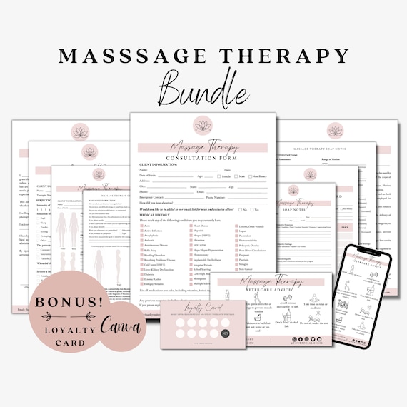 Massage Therapy Form, Massage Intake Form, Massage Aftercare, Massage SOAP Notes, Massage Consent Form, Massage Consultation, Spa Forms
