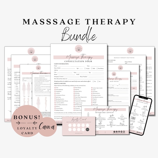 Massagetherapie-Formular, Massage-Intake-Formular, Massage-Nachsorge, Massage-SOAP-Notes, Massage-Einverständniserklärung, Massage-Beratung, Spa-Formulare