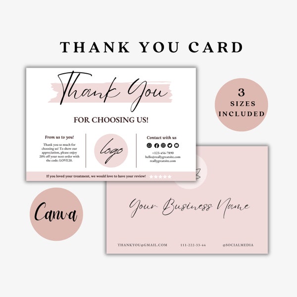 Customer Thank You Cards, Thanks For Order, Boutique Thank You, Beautician Cards, Thank You Insert, Salon Cards, Printable Business Card