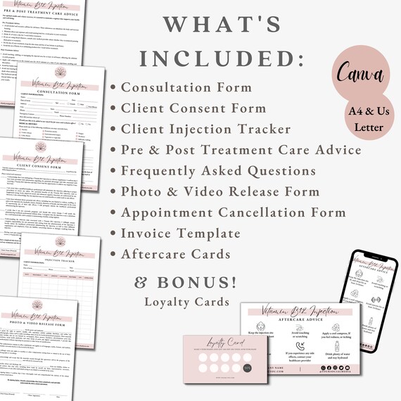 B12 Vitamin Injections, B12 Injection Consent, Aftercare Advice, Editable  Spa Forms, Injector Forms, Esthetician Forms, Skincare Forms