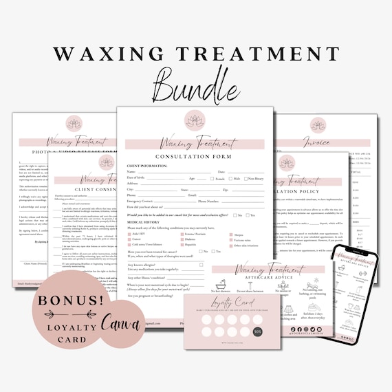 Waxing Consent Form, Skincare Form, Waxing Treatment, Day Spa Forms, Waxing Templates, Consultation forms, Client Intake, Esthetics Forms