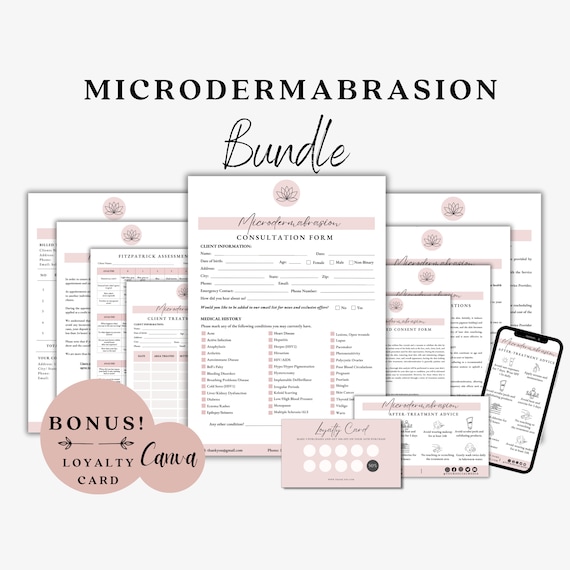 Microdermabrasion, Skincare Forms, Facial Consultation, Facial Consent Form, Facial Aftercare, Med Spa Forms, Client Intake Forms, Esthetics