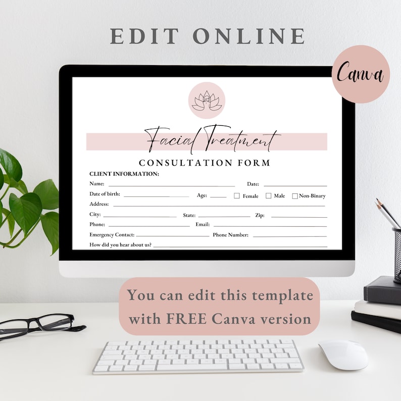 Facial Consultation Form, Facial Intake Form, Skincare Forms, Spa Forms