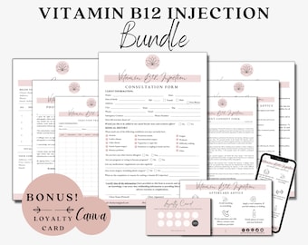 B12 Vitamin Injections, B12 Injection Consent, Aftercare Advice, Editable Spa Forms, Injector Forms, Esthetician Forms, Skincare Forms