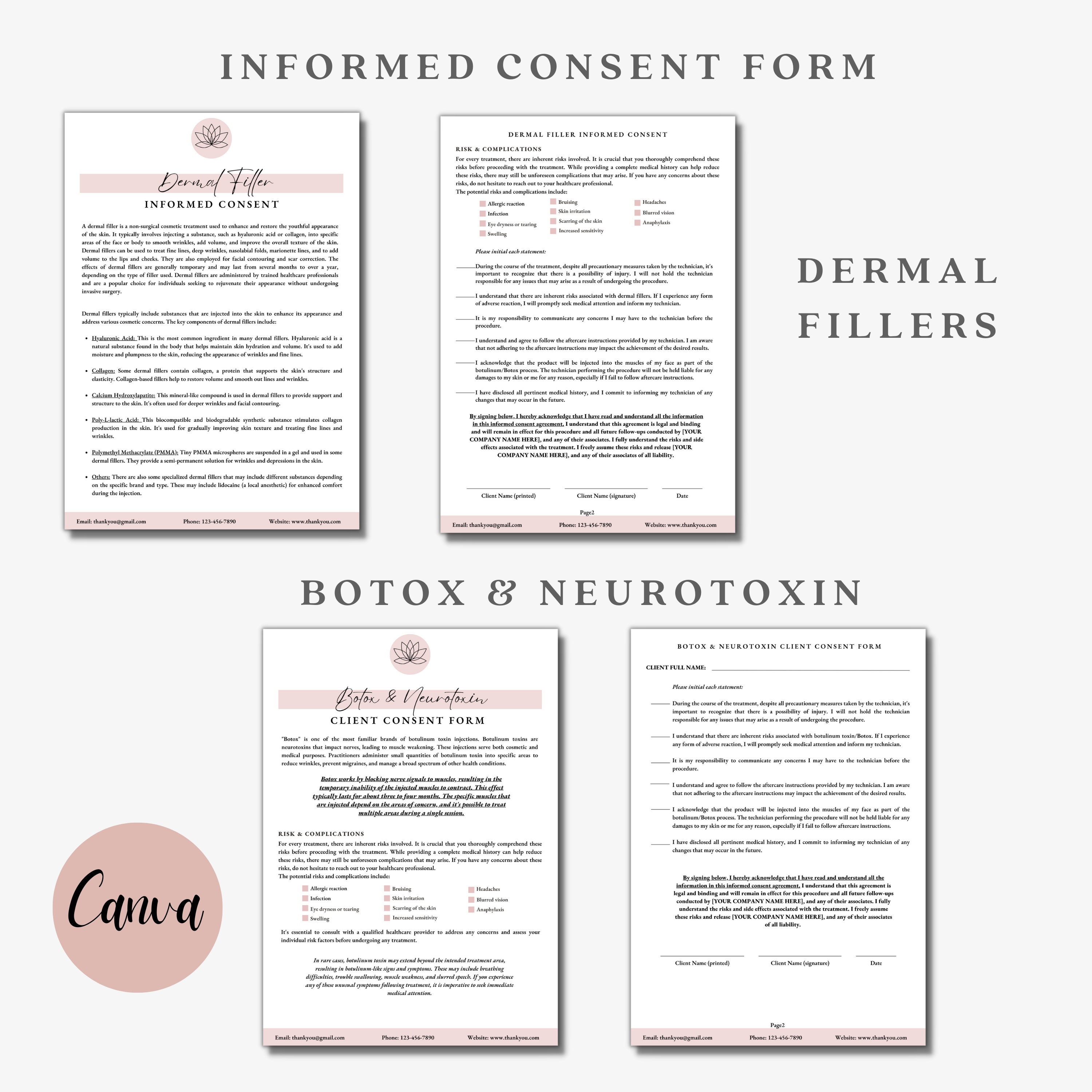Dermal Filler, Botox, Botulin Toxin, Consultation Forms, Consent Form ...