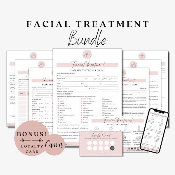 Formulaires de soin du visage, Pack de formulaires d'esthéticienne, Formulaires de soins de la peau, Consultation du visage, Formulaire d'admission du visage, Soins de suivi du visage, Esthétique