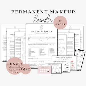 Formulaires de maquillage permanent, Formulaire de consentement PMU, Consultation maquillage, Carte de suivi PMU, Formulaire de rougissement des lèvres, Microblading, Lot de formulaires d'esthéticienne