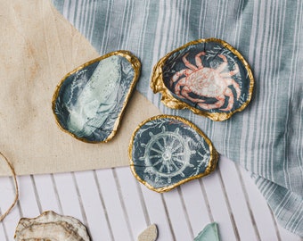 Plato personalizado grande de concha de ostra con forma de criatura marina / Soporte para joyas de concha / Decoupage / Bandeja para joyas de concha / Regalos para amigos / Regalos de boda