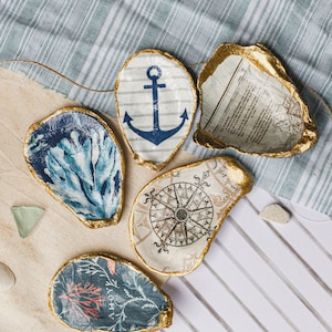 Custom Large Nautical Oyster Shell Trinket Dish | Shell Jewelry Holder | Decoupage | Shell Jewelry Tray | Friend Gifts | Wedding Gifts