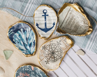 Custom Large Nautical Oyster Shell Trinket Dish | Shell Jewelry Holder | Decoupage | Shell Jewelry Tray | Friend Gifts | Wedding Gifts
