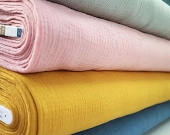 Tessuto leggero in mussola di cotone stropicciato a doppia garza, per sartoria / 100% cotone / 40 colori