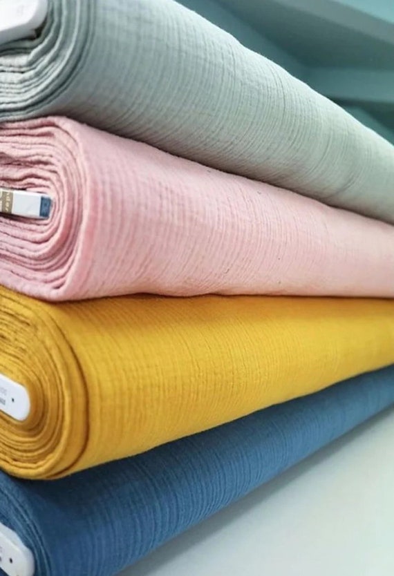 Double Gauze Crinkly Cotton Muslin Dressmaking Lightweight Fabric Material | 100% Cotton | 40 Colours