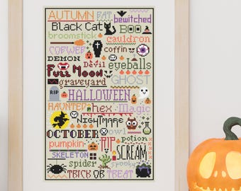 Schema per punto croce con scritte a tema Halloween: ricamo spettrale (schema in PDF)