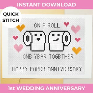 1st Wedding Anniversary card - Paper - Cross Stitch Pattern