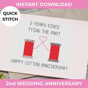 2nd Wedding Anniversary card - Cotton - Cross Stitch Pattern