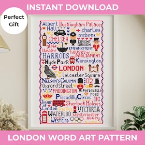 Moderne Londense bezienswaardigheden kruissteekpatroon woordposter pdf-download